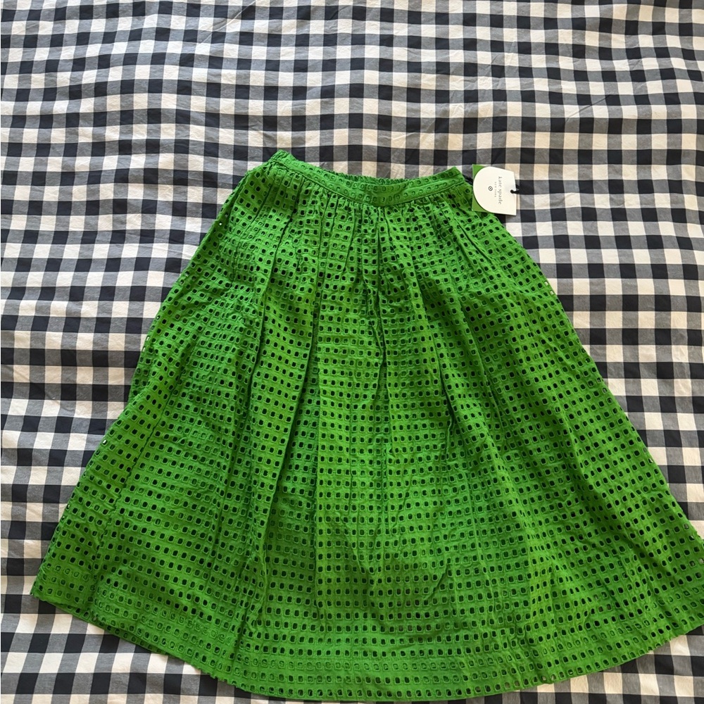 kate spade Vibrant Green Eyelet Midi Skirt